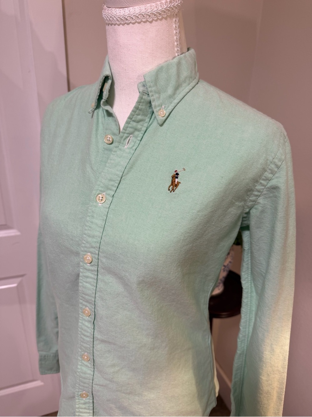 Ralph Lauren Mint Green Button-Down Oxford Shirt Colored Pony Preppy Classy